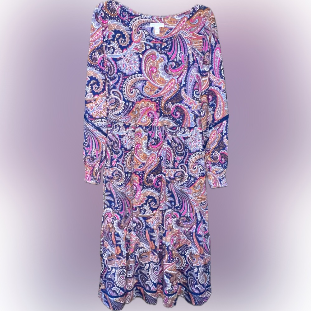 Denim & Co. Canyon Retreat Easy Midi Boot Dress, Navy Paisley, Size S, NWOT